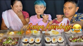 Mama trying korean food//Kimchi,bibimbap,kimbap,tteokbokki//Jjang kimbap