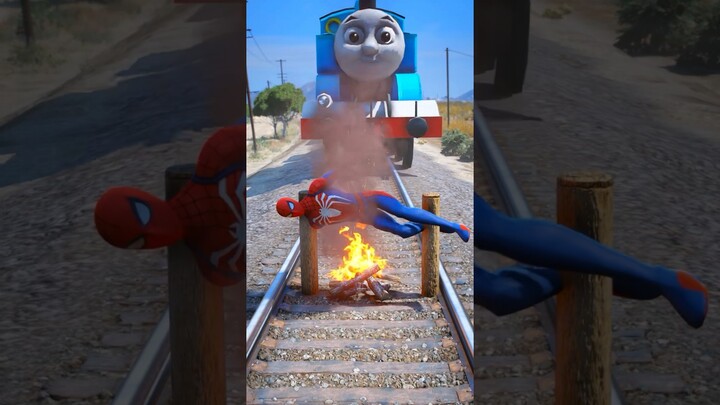 GTAV: VENOM SAVING SPIDER-MAN FROM THOMAS THE TANK ENGINE #shorts #trains