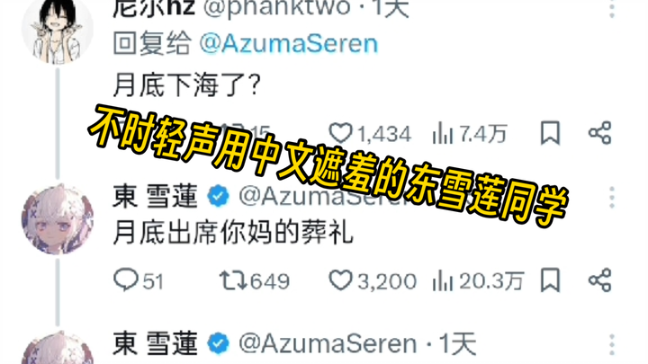 不时轻声用中文遮羞的东雪莲同学