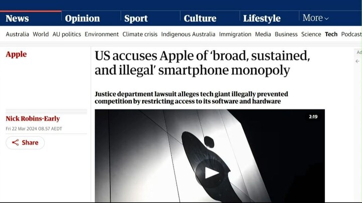 Sonny Law Talk: 23 Mar 2024 US accuses Apple of 'broad, sustained, and illegal; smartphone monpoly