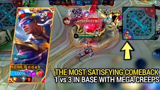 THE MOST SATISFYING COMEBACK (1vs3 with mega creeps) | BRUNO BEST BUILD AND EMBLEM MLBB