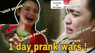 1 DAY PRANK WARS | COUPLE PRANKS | ( HINDI MAIPINTA ANG PAGMUMUKA )