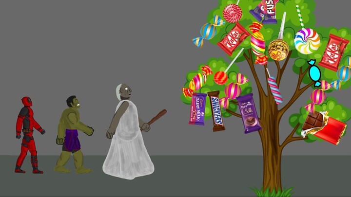 Granny vs hulk || Granny Vs Spiderman || Candy, Chocolate, Tree,