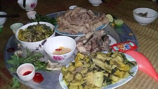 Ba Ba nấu chuối đậu và vịt trời luộc.bữa cơm gia đình tuyệt vời