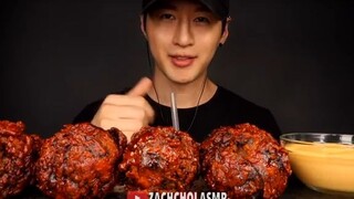 ASMR CHEESY NUCLEAR FIRE FRIED CHICKEN MUKBANG (No Talking) COOKING