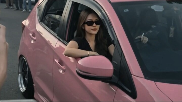 car girl leaving car meet