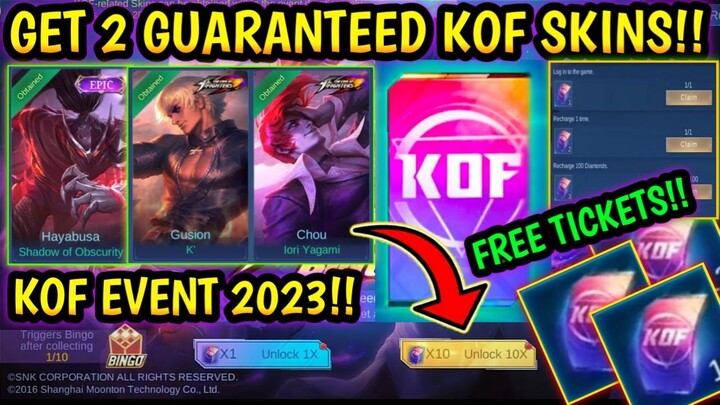 FREE TICKETS! HOW TO GET 35 KOF TICKETS AND GET 2 FREE KOF SKIN IN KOF EVENT 2023! - MLBB