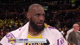 LeBron James (56 Pts) postgame interview as Lakers beat Warriors 124-116