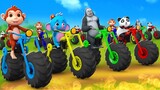 Funny Animals Monster Bike Invention - Monkey, Gorilla, Elephant, Mammoth, Panda Animals Cartoons