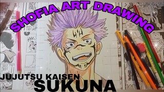 menggambar sukuna berambut pink jujutsu kaisen