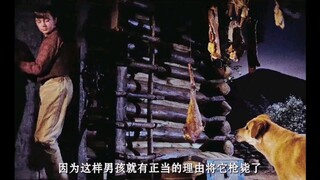 男孩故意把腊肉下降一尺，引诱弟弟的黄狗犯错，借机杀狗