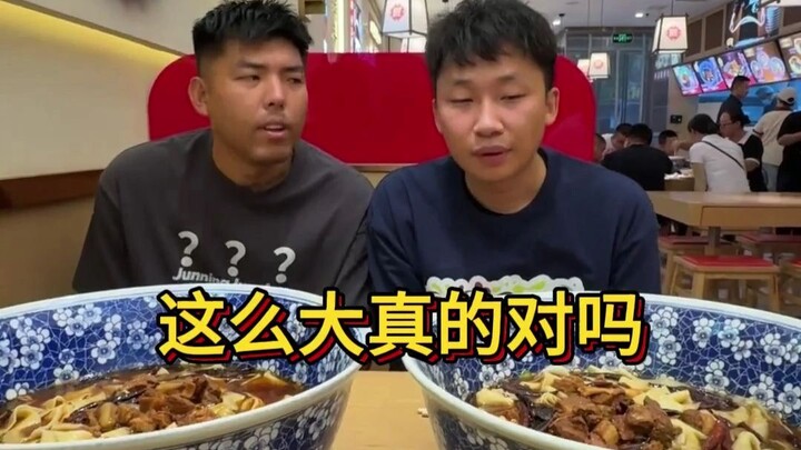 First time seeing such a huge bowl of hand-pulled noodles—my roommate bragged too soon and quickly l