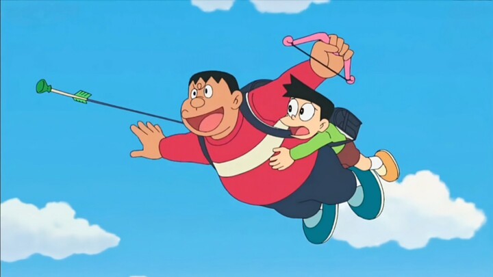 Fat Tiger and Suneo, who learned that Nobita used the transport bow and arrow to go to school, also 