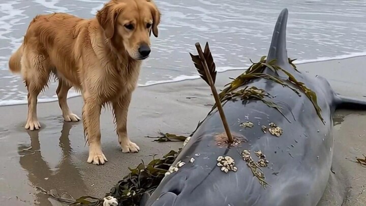 A dog spots a stranded dolphin, and its cleverness leads it to fetch its owner for help.