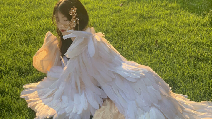 3000多根羽毛，熬了好几个夜晚，烫了好几个泡，但是他说看到我回眸闪闪发光这一刻什么都值了