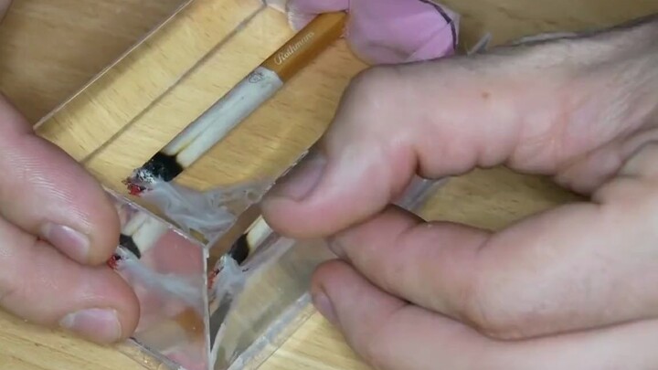 Light a cigarette and seal it with epoxy resin. This is so creative.
