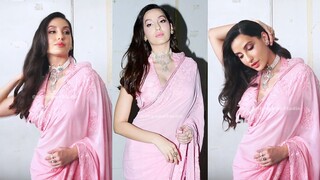 HOT 🥵 Nora Fatehi Looks Beautiful 🥰 In Pink Saree  At Dance Deewane Junior Set