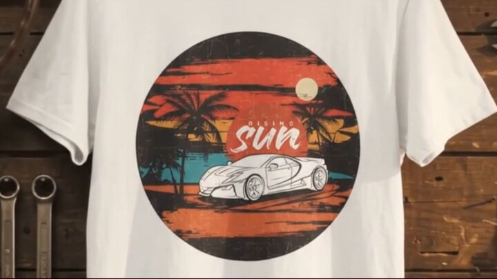 Vintage Sunset Beach Car T-Shirt — "Sun" Graphic Tee