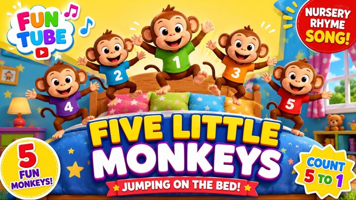 Five Little Monkeys Jumping On The Bed _ Children Nursery Rhyme _ Flickbox Kids