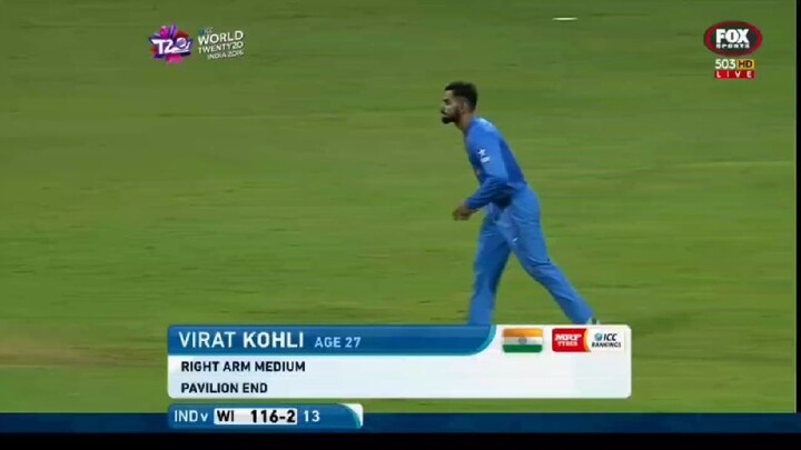 Virat Kohli wicket vs wi 2016