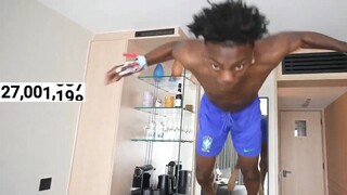 Speed celebrates reaching 27 million followers by leaping over and headbutting the cameraman