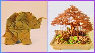 【Easy Origami】| Making Craft Paper Toys | How To Make Mini Bonsai From Copper Wire