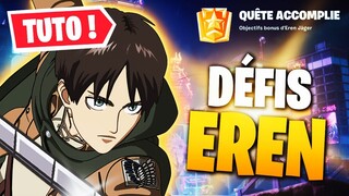 TOUS LES DÉFIS POUR DÉBLOQUER LE SKIN EREN SUR FORTNITE !!!! (tuto)