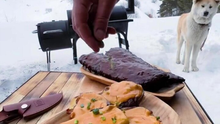 สเต็กเนื้อย่าง+ซี่โครงหมูอบชีส+ปูอลาสก้าย่าง