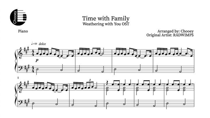 "Time with Family" - Weathering with You (Piano Sheet Music)