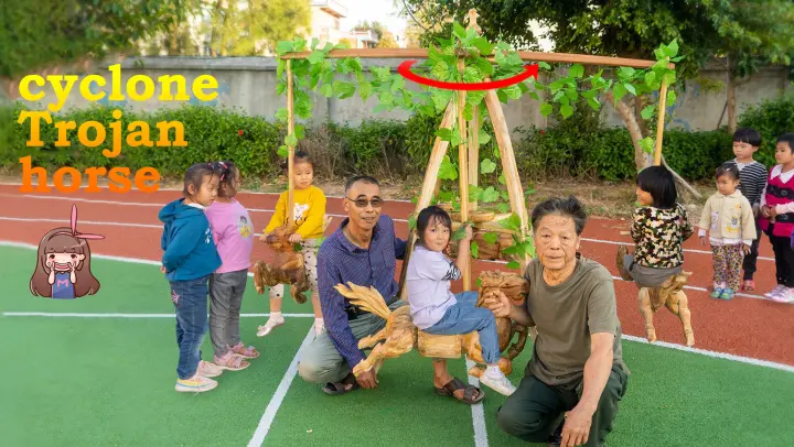 【Handmade】Grandpa makes non-electric carousel，kids can't stop!