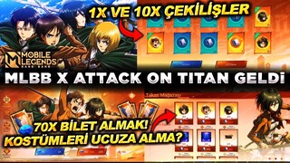 MLBB X ATTACK ON TITAN GELDİ 1X 10X ÇEKİLİŞLER YAPTIM AOT KOSTÜMLERİNİ UCUZA ALMAK BEDAVA 70X BİLET