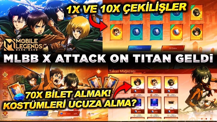 MLBB X ATTACK ON TITAN GELDİ 1X 10X ÇEKİLİŞLER YAPTIM AOT KOSTÜMLERİNİ UCUZA ALMAK BEDAVA 70X BİLET