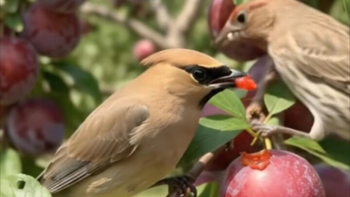 Hungry Birds Stealing Sweet Plums! Nature's Sweet Feast