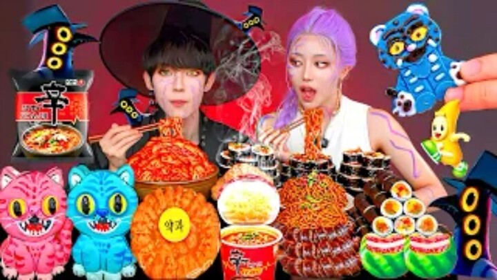 ASMR MUKBANG KPOP DEMON HUNTERS KOREAN FOOD RAMEN KIMBAP CHOCOLATE DESSERT JELLY EATING SOUNDS