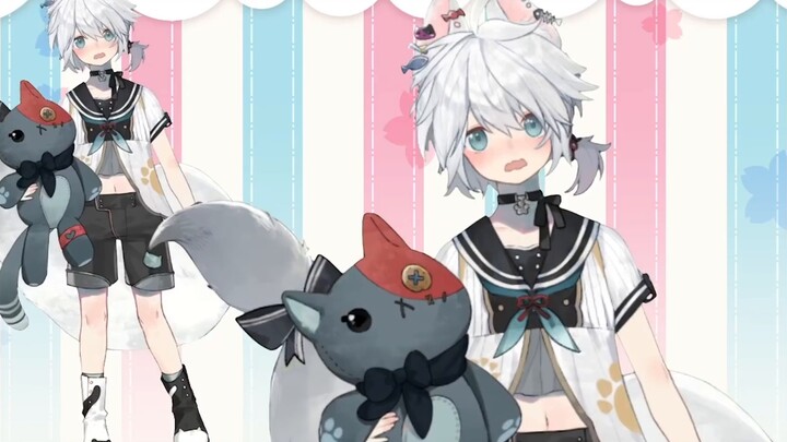 [live2d model display] Super cute little fox, white fur, animal ears and big tail little boy!
