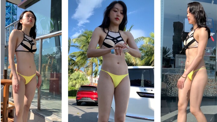 Summer Swimsuit: Black and Yellow High-Heel Style (Swimsuit Outfit Ideas, No Inappropriate Content)