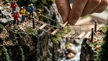 Miniatur Tangan Besar Perbaiki Jambatan Para Pendaki