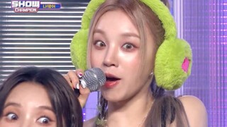 ميني تقلد شوهوا وهي تغني! لطيفة جدًا! مقابلة فوكوتومي تسوكاسا مع GIDLE في عرض الفوز!