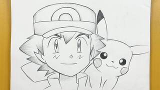 How to draw ash and pikachu | Pokémon drawing