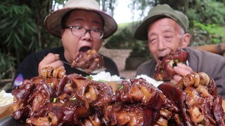 Countryside Recipe & Mukbang | 2-hour Stewed Pig's Trotters