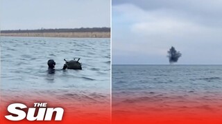 Ukrainian naval forces blow up huge mine in the Black Sea near Odesa