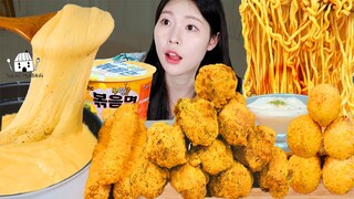 ASMR MUKBANG| 직접 만든 치즈 퐁듀 뿌링클 양념치킨 치즈스틱 치즈볼 먹방 & 레시피 FRIED CHICKEN AND FIRE NOODLES EATING