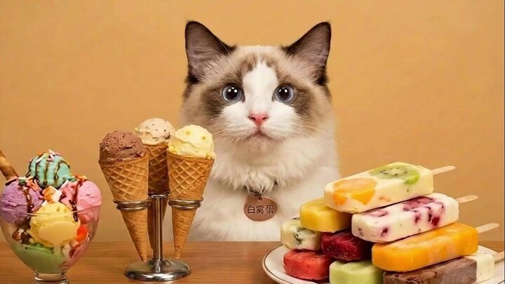 【Ăn vặt thú cưng】Mèo con hôm nay thử ba loại kem tráng miệng