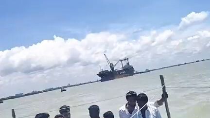 Chittagong anchorage ships  crew obstruct to unload cargo 2