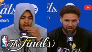 Jordan Poole &  Klay Thompson reacts to NBA Finals Game 3: Golden State Warriors vs Boston Celtics