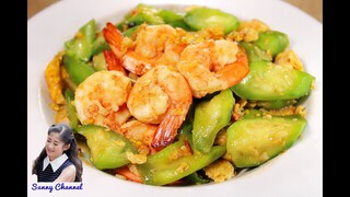 ผัดบวบกุ้งสด : Stir Fried Zucchini with Shrimp l Sunny Thai Food