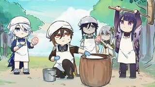 จงลี่: เอ่อ ขอผมเปิด E ก่อนมั้ย? Funina, Barbatos: อืม มือฉันบวมนะ นาชิดะ : ฉันขอห่อมันให้คุณ หญิง: 