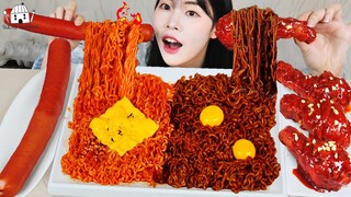 ASMR MUKBANG| 직접 만든 불닭볶음면 양념치킨 소세지 먹방 & 레시피 FRIED CHICKEN AND FIRE NOODLES EATING