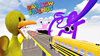 (ใหม่) Rainbow Friends vs รถ   เพื่อนหลากสีมีมาเพิ่มโคตรโหด !! (เหลือง..ม่วง..ชมพู)  - Teardown