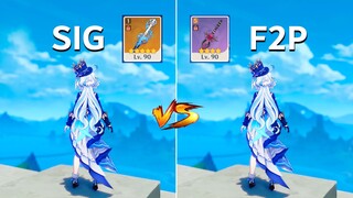 Furina Weapon Comparison!! Splendor Of Tranquil Waters vs Festering Desire!! DMG COMPARISON!